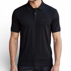 Calvin Klein Men's Black Short-Sleeve Ribbed Polo Shirt - Size M